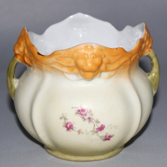 Ornate Lionhead Porcelain Jardiniere | Victorian Era Cache Pot - Picture 5 of 9